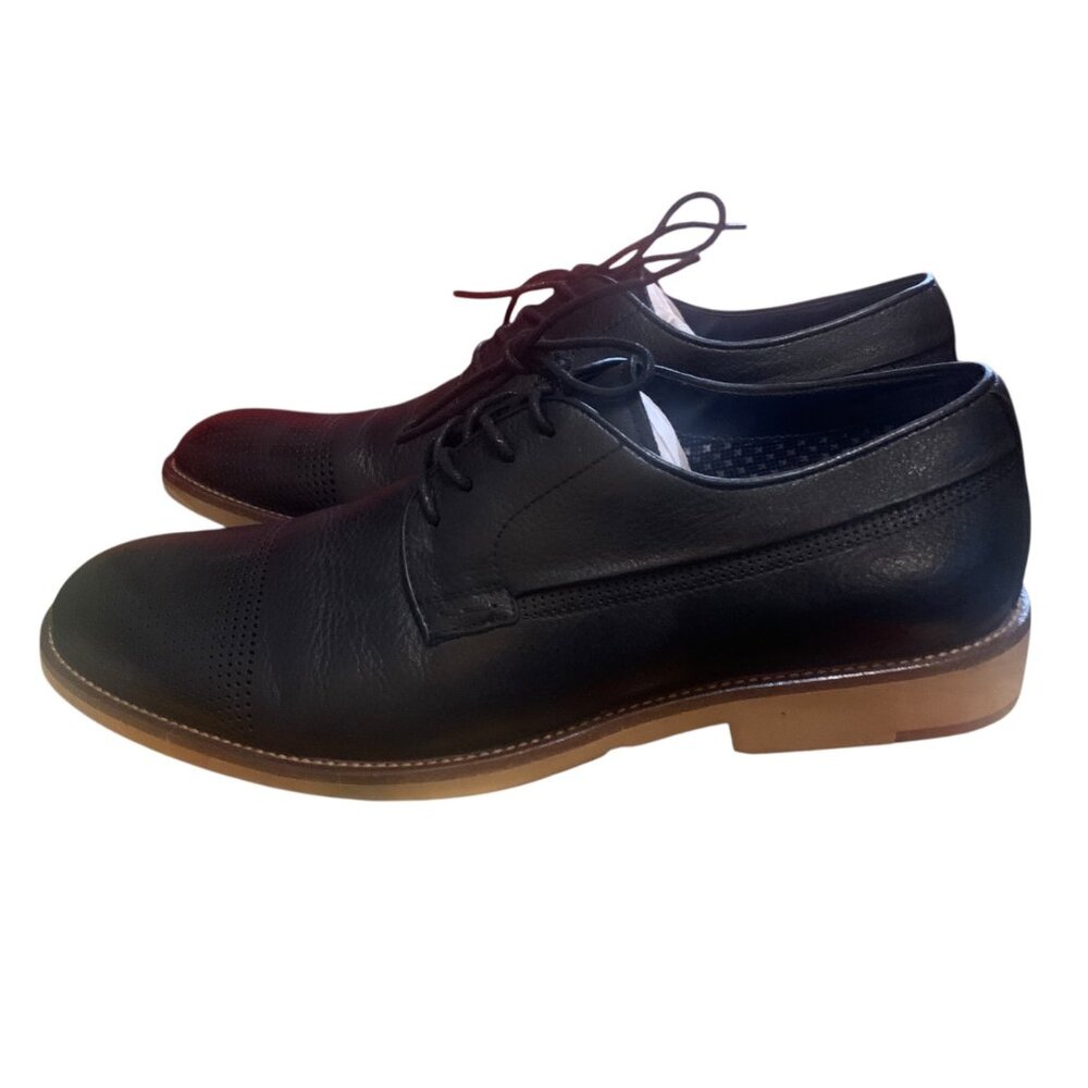 Steve Madden Mens Black Leather Oxfords With Perforated Toe Detail Sz‎ 9.5